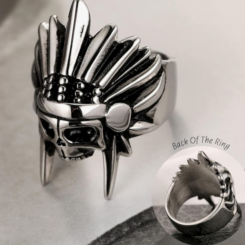 COPY - New stainless steel skull chief headdress ring size 7-13 usually availab…
